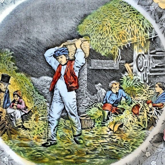 Currier & Ives Adams Plate Husking, Colored Plate - Picture 1 of 8